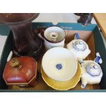 A collection of Studio Pottery, two Royal Doulton Norfolk ware teapots (as found),