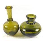 Two Swedish green Ekenas glass bottle vases by Onwar Lake