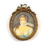 An oval miniature of head and shoulders of a lady