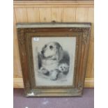 A Victorian pencil drawing of dogs,