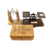 Brass postal scales and weights,