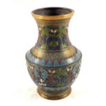 A Chinese Brass and colour enamelled vase,