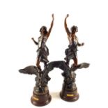 A pair of Spelter figurines titled "Day & Night"