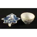 A barr Worcester floral tea bowl and a blue and white pickle dish (cracked)