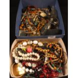 Two boxes of costume jewellery etc