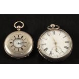 A gents Silver pocket watch and a Silver plated half Hunter