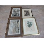 A leaded light bird and floral panel and various pictures