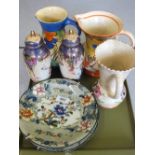 Three 1930's floral jugs and other china