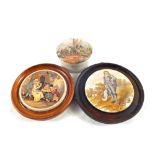 Two framed Victorian pot lids, The Best Card, Blue Boy,