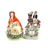 A Victorian Staffordshire Red Riding Hood and Girl on Goat
