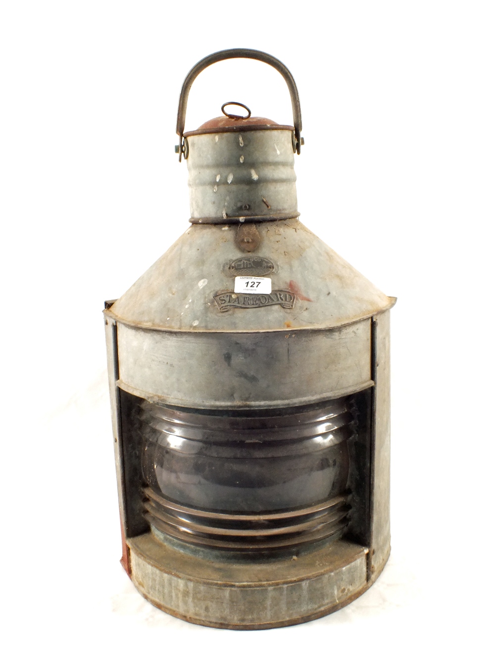 A galvanised ship's starboard lamp