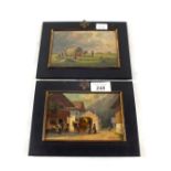 Fritz Rossier, two oils on board of a continental town and harvest scenes,