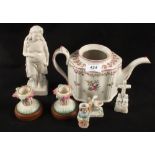 A Newhall teapot (no lid) and continental figurines etc