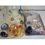 Two decanters plus coloured and other glassware (two trays)