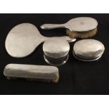 A Chinese Silver five piece toilet set, initials T.