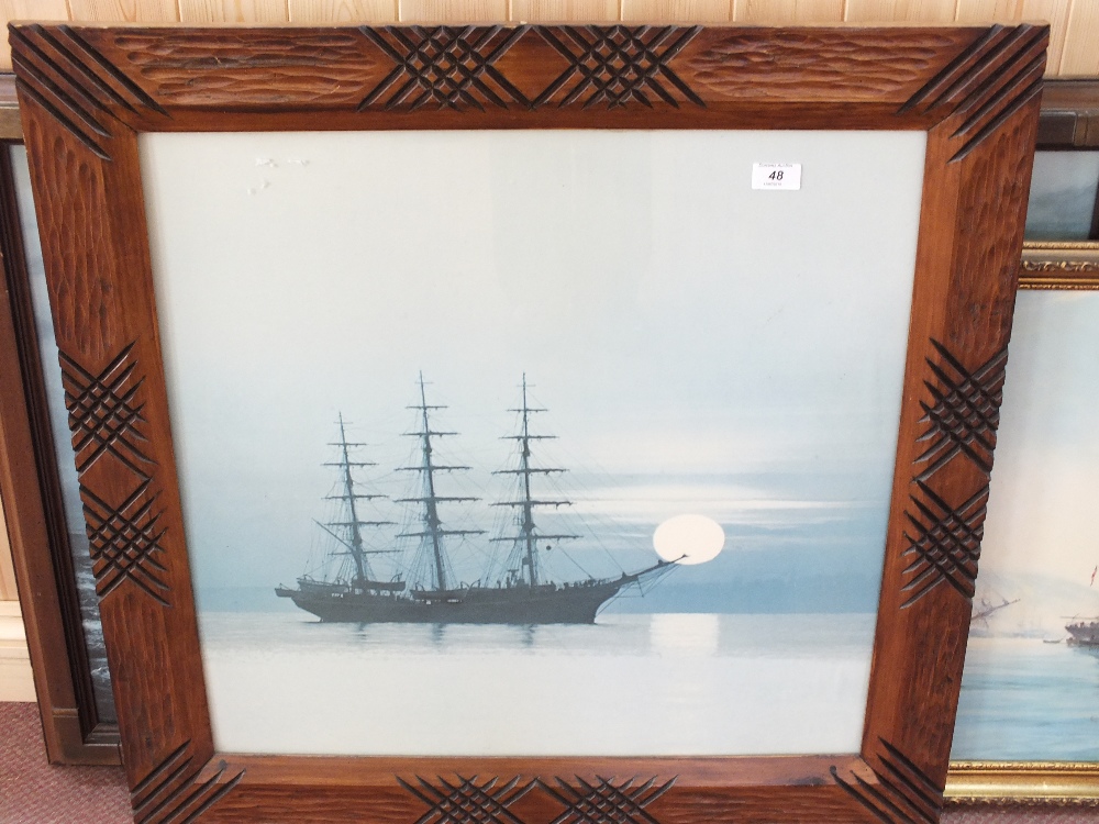 Three large prints of sailing vessels