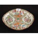 A 19th Century Cantonese oval dish with figure and floral decoration,