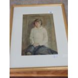 Signed watercolour, portrait of a seated girl, c1920's,