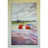 A Julie Daines signed acrylic on canvas, "Pakefield Beach",