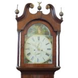 A Mahogany and Oak eight day longcase clock with painted broken arch dial depicting a lady sitting