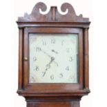 An Oak thirty hour longcase clock with painted 12" dial with rose decoration to the four corners,