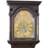 A green Japanned flat headed eight day longcase clock with Brass face and dial,