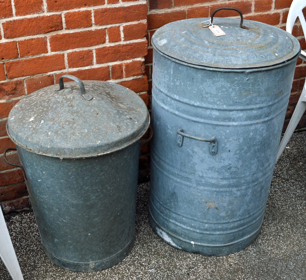 Two galvanised dustbins