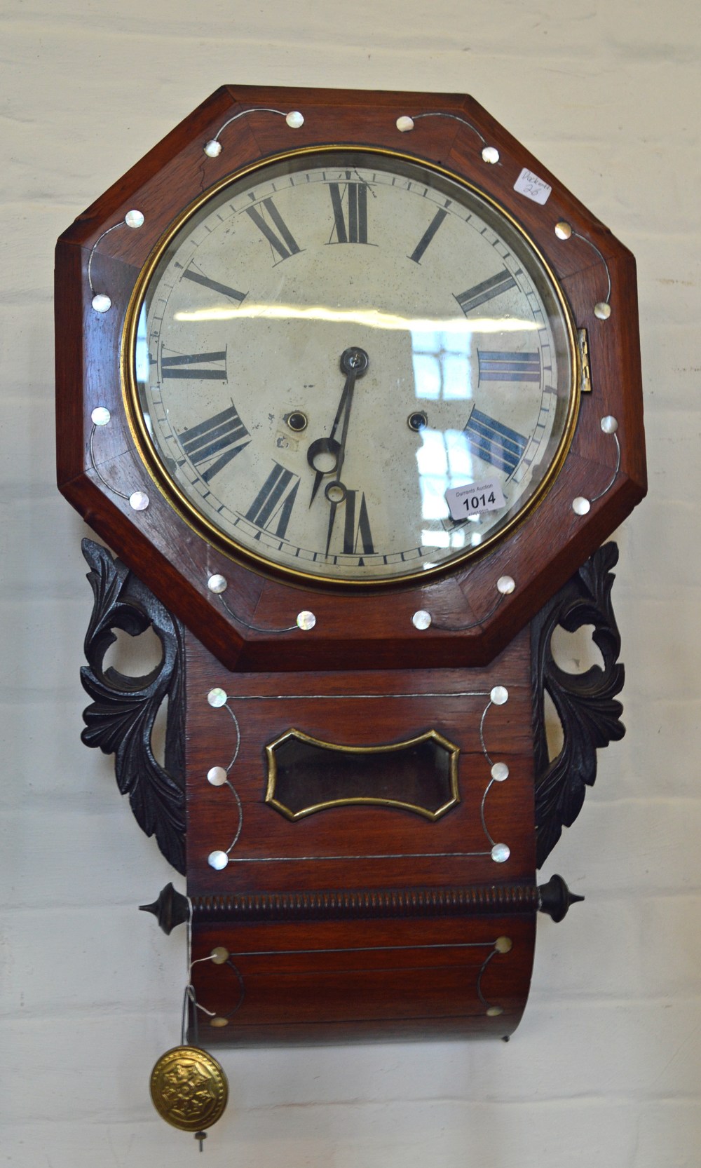 An American drop dial wall clock with Mother of Pearl inlay