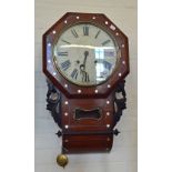 An American drop dial wall clock with Mother of Pearl inlay