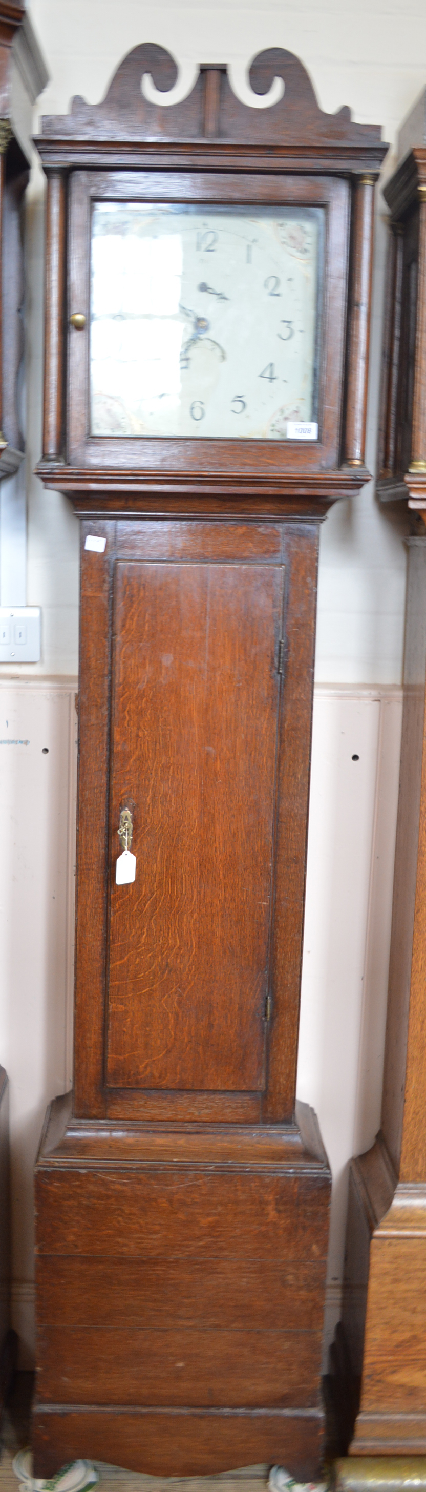 An Oak thirty hour longcase clock with painted 12" dial with rose decoration to the four corners, - Image 2 of 2