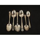 Six various Silver Georgian dessert and serving spoons