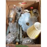 Various cut glass and other lamps and shades