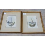 Batchelder, pair of watercolours of broadland scenes with boats, monogram,