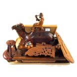 A Jerusalem wooden camel inkstand and wooden sundries