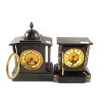 Two black slate mantel clocks