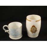 A Beccles Working Mens Cooperative Association 1907 mug plus a Royal Commemorative mug