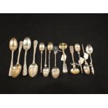 Two Georgian Silver mustard and other Silver spoons