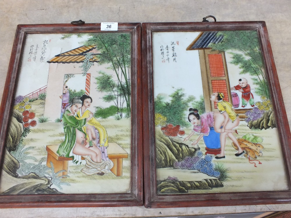 A pair of Chinese erotic porcelain plaques