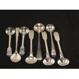 Eight Georgian Silver mustard spoons, London 3 x 1835, 1822, Exeter 2 x 1836,