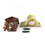 A Green Onyx style Quartz mantel clock and a cuckoo clock