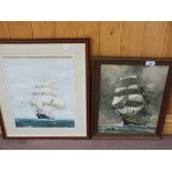 Oil on canvas and a watercolour of sailing ships