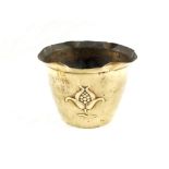 An Arts and Crafts floral embossed Brass jardinière with makers stamp and registration number