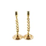 A pair of Edwardian open barley twist Brass candlesticks,