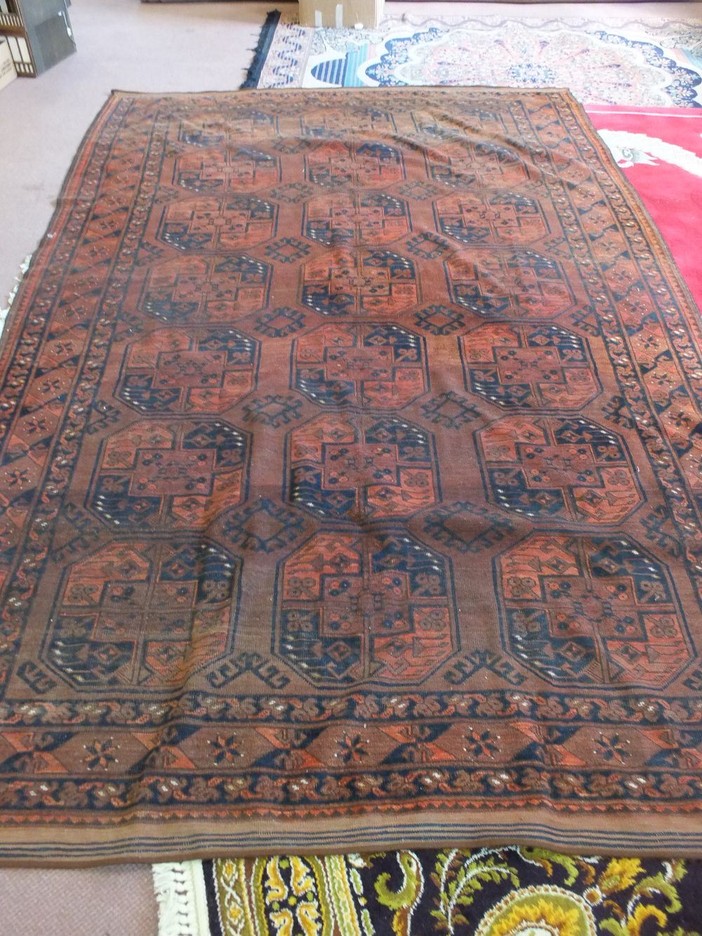 An antique Afghan handmade carpet, 144" x 88"