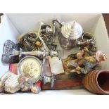 A mixed box of items including Silver plate