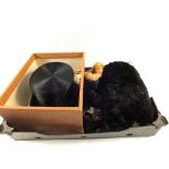 A boxed Henry Heath top hat and accessories plus a fur muff,