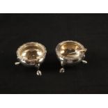 A pair of Silver salts, Sheffield 1906 and two Silver mustard spoons, Sheffield 1896 marked H.A.