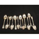 Twelve various Georgian Silver teaspoons