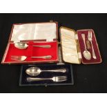 Three cased Silver spoon and fork sets