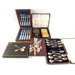 A cased part set of Mother of Pearl knives and forks plus other Silver plated cutlery,